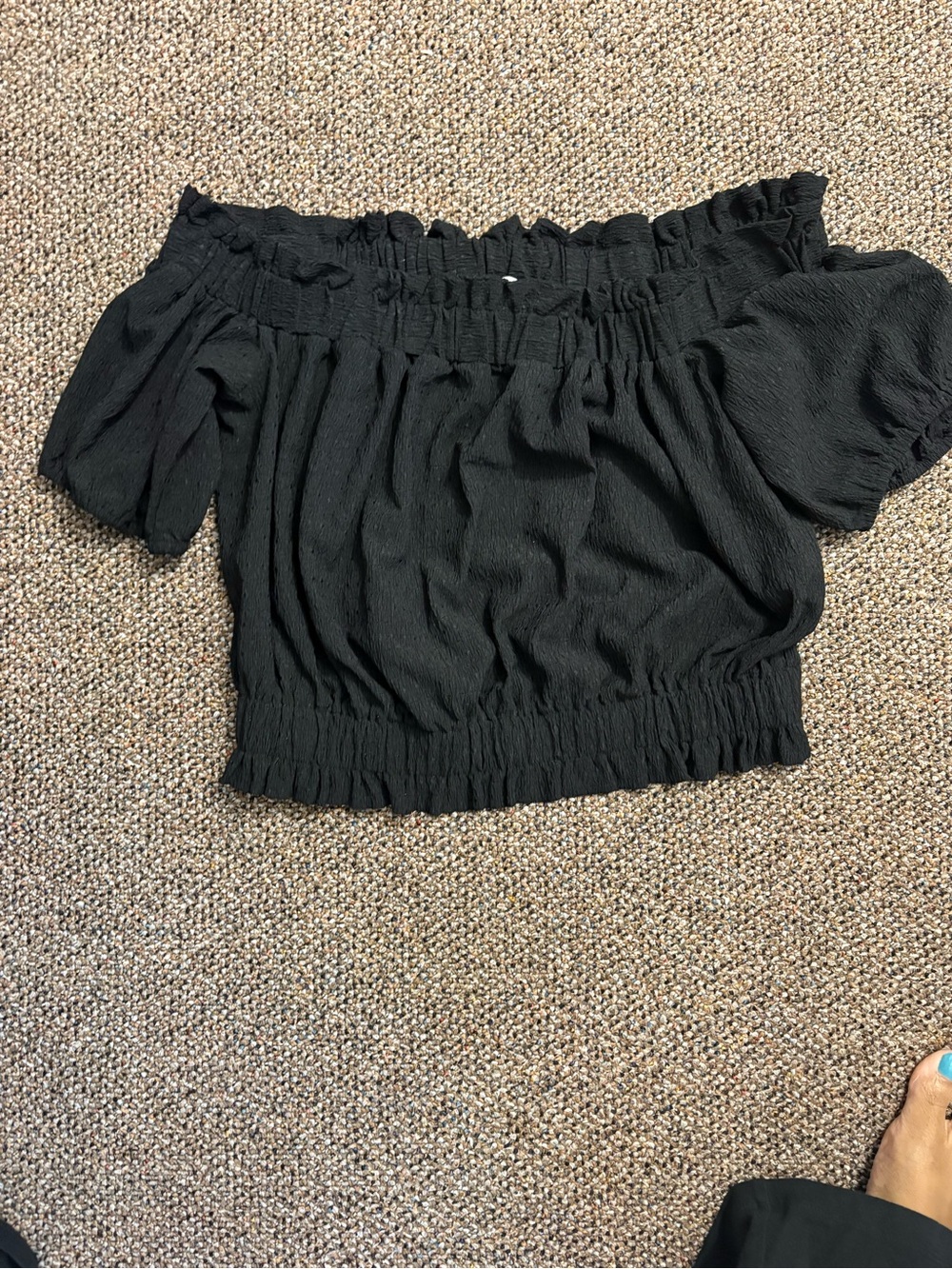 LOFT Black Off-Shoulder Smocked Crop Top